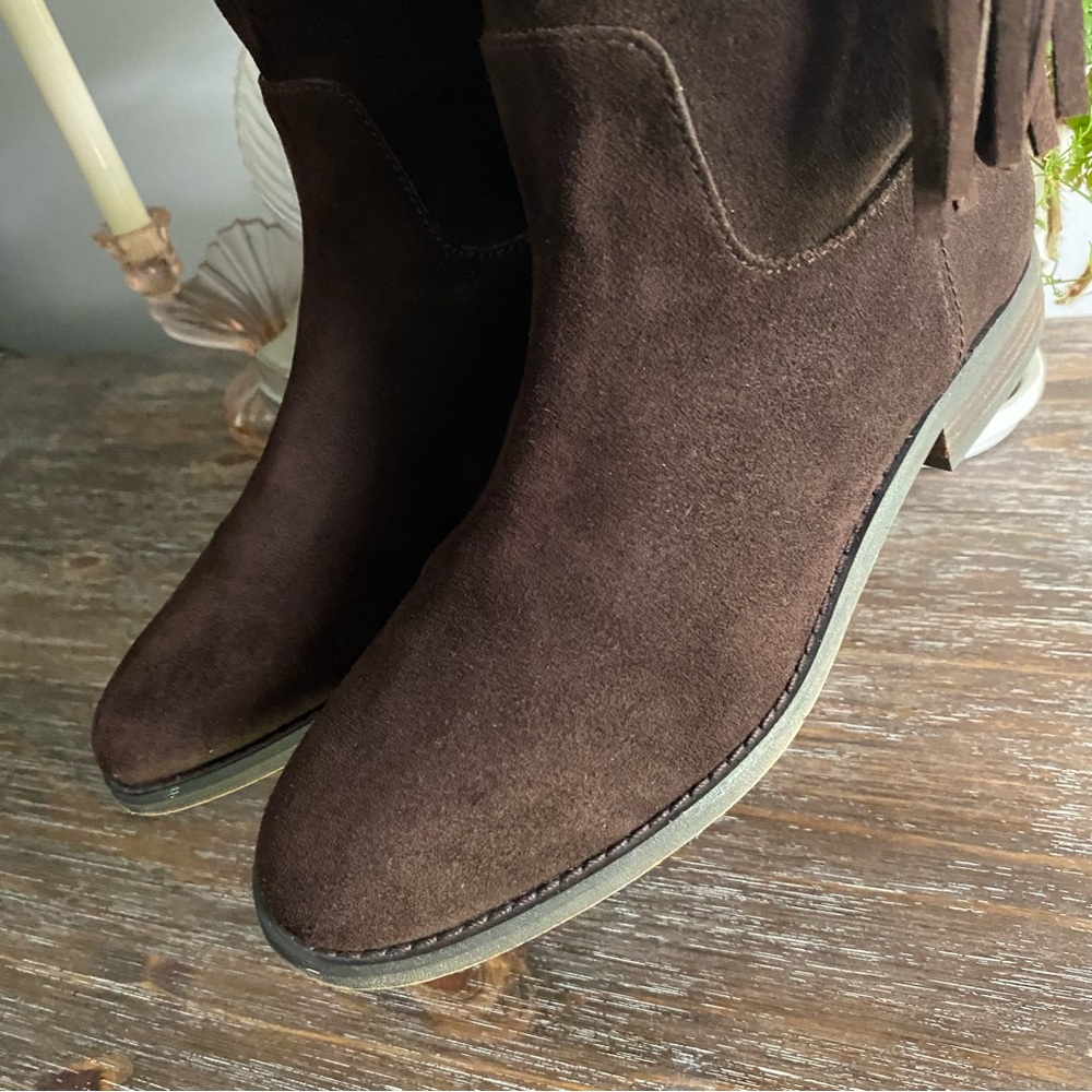 Michael Kors Rhea Suede Leather Fringe Pull On Moccasin Mid Calf Boots Women 7.5 - Picture 6 of 13